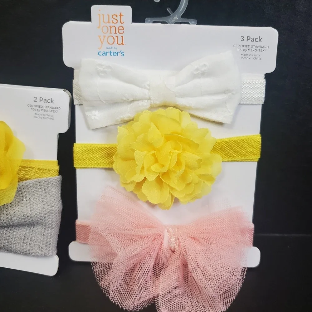 Carter's Just One You 2 Piece, 3 Pc Soft Baby Headbands ~ Yellow Flowers, Bows